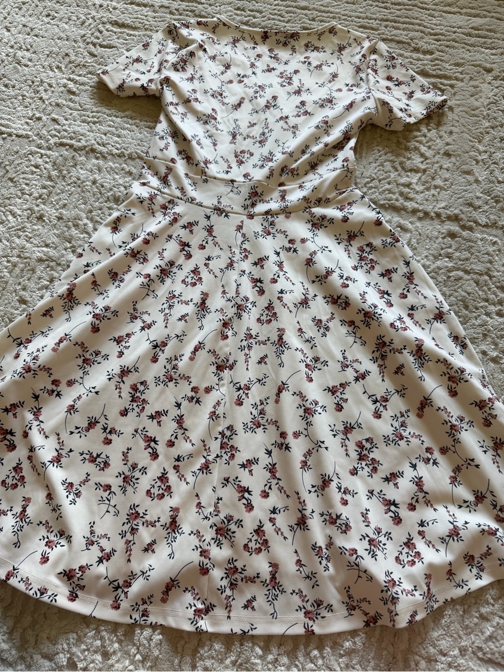 Floral Wrap-Style Cream Dress with Burgundy & Black Print - Picture 5 of 5